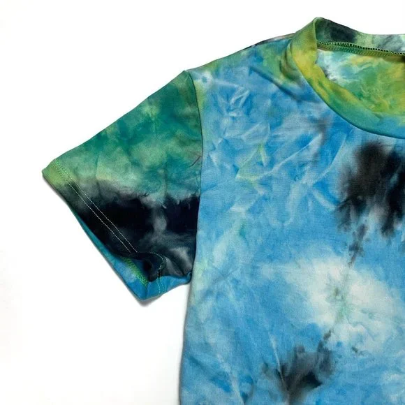 Be Free Los Angeles‎ Tie Dye Crop Top | Yellow Blue Black Short Sleeve Tee - Picture 7 of 9